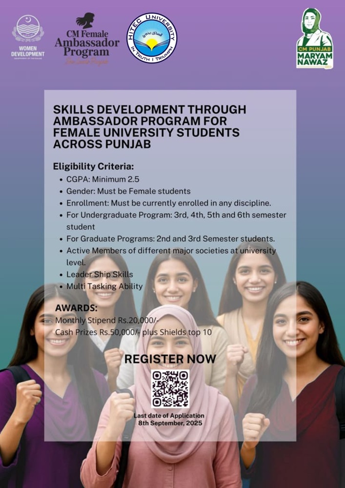 Chief Minister Punjab Skill Development through Ambassador Program for Female University students across Punjab